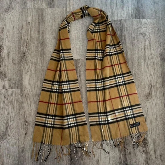 V. Fraas Plaid Scarf Camel Nova Check Fringe - Picture 2 of 3